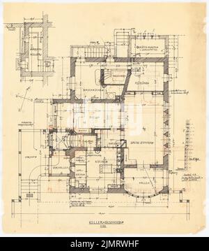 Blunck Erich (1872-1950), Landhaus Pallat in Stolpe, Berlin-Wannsee (1905-1905): Grundriß: Keller 1:50. Tusche, Bleistift und Farbstift auf Transparent, 50,4 x 44,6 cm (inklusive Scankanten) Blunck Erich (1872-1950): Landhaus Pallat in Stolpe, Berlin-Wannsee Stockfoto