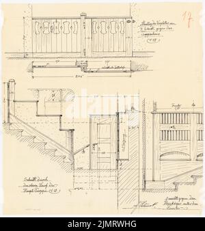 Blunck Erich (1872-1950), Einfamilienhaus in Berlin-Nikolassee (1904-1904): Details aus dem Treppenhaus 1:10. Tusche auf Transparent, 53,7 x 50,7 cm (inklusive Scankanten) Blunck Erich (1872-1950): Einfamilienwohnhaus, Berlin-Nikolassee Stockfoto