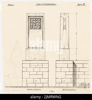 Blunck Erich (1872-1950), Evangelische Kirche in Berlin-Nikolassee (28.07.1909): Details 1:10: Gedenkstätte (Grabstein?) In der Vorder- und Seitenansicht. Tusche und Bleistift auf Transparent, 35,8 x 34,8 cm (inklusive Scankanten) Blunck Erich (1872-1950): Evangelische Kirche, Berlin-Nikolassee Stockfoto