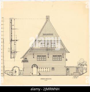 Blunck Erich (1872-1950), Einfamilienhaus (06,1906): Riss Vorderansicht 1:50. Tusche, Farbstift und Bleistift auf Transparent, 48,5 x 50,6 cm (inklusive Scankanten) Blunck Erich (1872-1950): Einfamilienwohnhaus Stockfoto