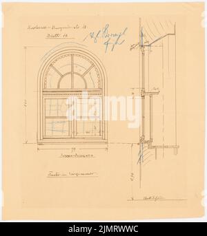 Blunck Erich (1872-1950), Einfamilienhaus in Berlin-Nikolassee (1910): (Aus Inv.Nr. 43325) Detail (ohne Messstab): Fenster im vorderen in der Außenansicht und vertikaler Schnitt. Buntstift über einem Bruch auf Papier, 37,6 x 35 cm (inklusive Scankanten) Blunck Erich (1872-1950): Einfamilienwohnhaus, Berlin-Nikolassee Stockfoto