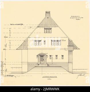 Blunck Erich (1872-1950), Einfamilienhaus in Berlin-Nikolassee (1910): Riss Rückansicht 1:50. Tusche auf Transparent, 40 x 41,9 cm (inklusive Scankanten) Blunck Erich (1872-1950): Einfamilienwohnhaus, Berlin-Nikolassee Stockfoto