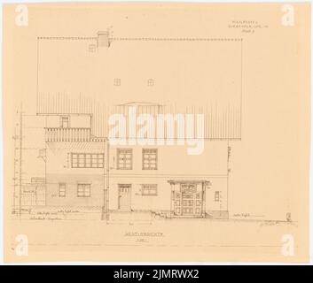 Blunck Erich (1872-1950), Einfamilienhaus in Berlin-Nikolassee (1910): (Aus Inv.Nr. 43315) Riss 1:50 Westansicht. Bleistift über Lichtbruch auf Papier, 43,6 x 51,3 cm (inklusive Scankanten) Blunck Erich (1872-1950): Einfamilienwohnhaus, Berlin-Nikolassee Stockfoto