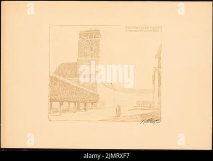 Blunck Erich (1872-1950), Evangelische Kirche am Lietzensee, Berlin-Charlottenburg (1917-1917): Blick von der Straße aus (von Norden). Bleistift über Lichtbruch auf Papier, 42,3 x 59,8 cm (inklusive Scankanten) Blunck Erich (1872-1950): Evangelische Kirche am Lietzensee, Berlin-Charlottenburg Stockfoto