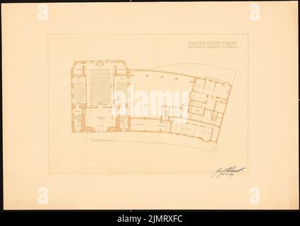 Blunck Erich (1872-1950), Evangelische Kirche am Lietzensee, Berlin-Charlottenburg (15. März 1917): Grundriss Keller 1: 200. Buntstift über einem Bruch auf Papier, 42,2 x 59,8 cm (inklusive Scankanten) Blunck Erich (1872-1950): Evangelische Kirche am Lietzensee, Berlin-Charlottenburg Stockfoto