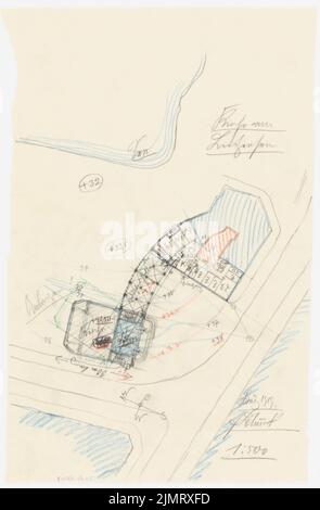 Blunck Erich (1872-1950), Evangelische Kirche am Lietzensee, Berlin-Charlottenburg. Standortabweichung (03,1919): Lageplan (Variante), 1: 500. Bleistift und Farbstift auf Transparent, 40,6 x 26,6 cm (inklusive Scankanten) Blunck Erich (1872-1950): Evangelische Kirche am Lietzensee, Berlin-Charlottenburg. Standortvariation Stockfoto