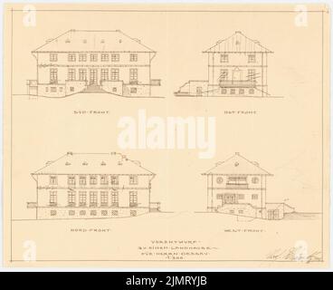 Blunck Erich (1872-1950), Landhaus (12. Juni 1921): Riss 1: 200: Blick nach Osten, Westen, Norden, Süden. Bleistift über Lichtbruch auf Papier, 26,5 x 32,5 cm (inklusive Scankanten) Blunck Erich (1872-1950): Landhaus Stockfoto