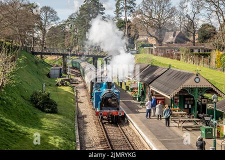 Caledonian Railway '439' Class 0-4-4T No. 419 kommt an Groombridge Station auf der Spa Valley Railway Stockfoto