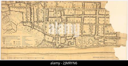 Jansen Hermann (1869-1945), Überarbeitung des Wenningstedt-Entwicklungsplans auf Sylt: Abteilungsplan 1: 1000. Tinte und Kohle auf transparent, 83,00 x 176,50 cm (inklusive Scankante). Architekturmuseum der Technischen Universität Berlin Inv. Nr. 22135. Jansen Hermann (1869-1945): Revision des Bebauungsplans Wenningstedt auf Sylt Stockfoto