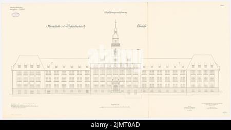 Breisig, nicht beauftragte Offiziere, Sigmaringen. Team- und Bauerngebäude (9. Oktober 1911): O-Ansicht 1: 100. Lithographie auf Karton, 71,9 x 139 cm (inklusive Scankanten) Breisig : Unteroffiziers-Vorschule, Sigmaringen. Mannschafts- und Wirtschaftsgebäude Stockfoto