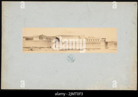 Unbekannte Künstler, Akropolis mit Zeichnungen in Athen (vor 1890): Blick in einer Rekonstruktionszeichnung der Akropolis in Athen von der Seite. Foto auf Papier, 32,1 x 48,4 cm (inklusive Scankanten) unbek. Künstler : Akropolis, Athen Stockfoto