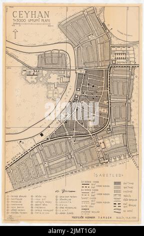 Jansen Hermann (1869-1945), Gesamtentwicklungsplan Ceyhan (15.08.1939): Übersichtsplan und Zonenplan 1: 5000. Tusche auf Transparent, 73,7 x 47 cm (inklusive Scankanten) Jansen Hermann (1869-1945): Gesamtbauungsplan Ceyhan Stockfoto