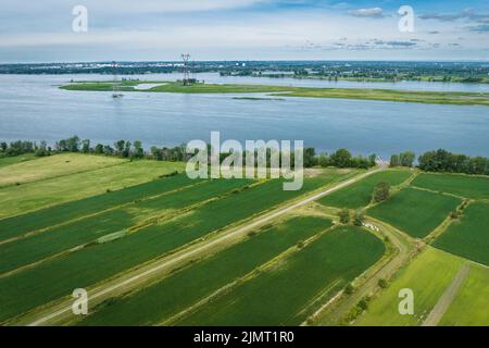 Luftaufnahme der landwirtschaftlichen Felder im St. Lawrence Valley, Quebec, Kanada Stockfoto
