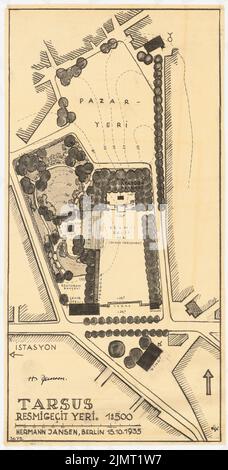 Jansen Hermann (1869-1945), Gesamtentwicklungsplan Tarsus (15. Oktober 1935): Abteilung 1: 500. Kohle, Tusche auf Transparent, 93,6 x 47,4 cm (inklusive Scankanten) Jansen Hermann (1869-1945): Gesamtbauungsplan Tarsus Stockfoto