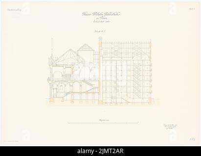 Unbekannter Architekt, Kaiser-Wilhelm-Bibliothek in Posen (25.03.1903): Querschnitt 1: 100. Lithographie auf der Schachtel, 65 x 89 cm (inklusive Scankanten) Hinckeldeyn Carl (1847-1927): Kaiser-Wilhelm-Bibliothek, Posen Stockfoto