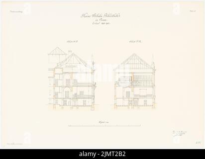 Unbekannter Architekt, Kaiser-Wilhelm-Bibliothek in Posen (25.03.1903): Querschnitte 1: 100. Lithographie auf Karton, 64,7 x 89 cm (inklusive Scankanten) Hinckeldeyn Carl (1847-1927): Kaiser-Wilhelm-Bibliothek, Posen Stockfoto