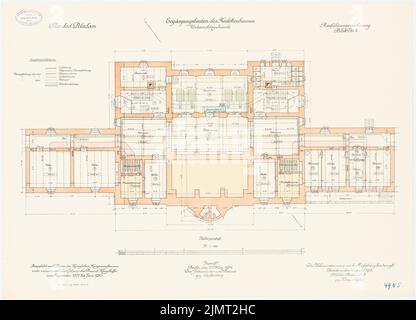 Unbekannter Architekt, Kadettenhaus der Garnison Potsdam. Nebengebäude (30. April 1913): Lehrgebäude: Grundriss Keller 1: 100. Lithographie auf Papier, 51 x 70,7 cm (einschließlich Scankanten) N.N. : Kadettenhaus der Garnison Potsdam. Ergändigungsbauten Stockfoto