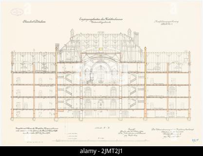 Unbekannter Architekt, Kadettenhaus der Garnison Potsdam. Nebengebäude (04/30/1913): Lehrgebäude: Längsschnitt 1: 100. Lithographie auf Papier, 51,1 x 71,2 cm (einschließlich Scankanten) N.N. : Kadettenhaus der Garnison Potsdam. Ergändigungsbauten Stockfoto