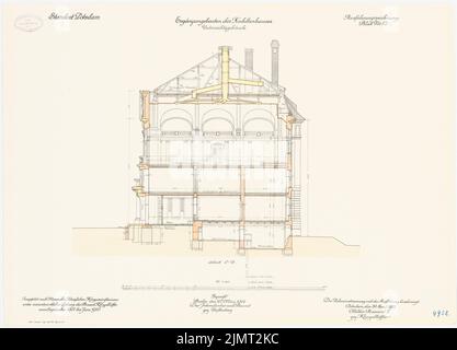 Unbekannter Architekt, Kadettenhaus der Garnison Potsdam. Nebengebäude (30. April 1913): Lehrgebäude: Querschnitt 1: 100. Lithographie auf Papier, 51 x 70,9 cm (einschließlich Scankanten) N.N. : Kadettenhaus der Garnison Potsdam. Ergändigungsbauten Stockfoto