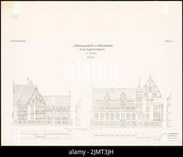 Kieschke Paul (1851-1905), Regierungsgebäude, Stettin. Regierungsgebäude und Servicegebäude für die Schifffahrtsbehörden (21. Oktober 1912): Eastern Front 1: 100. Lithographie auf Karton, 87,3 x 108,2 cm (inklusive Scankanten) Kieschke Paul (1851-1905): Regierungsgebäude, Stettin. Regierungsgebäude und Dienstgebäude für die Schifffahrtsbehörden Stockfoto