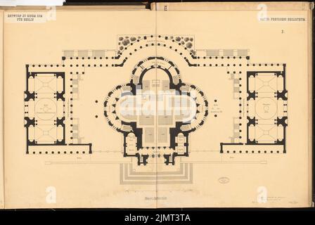 Schleicher Wilhelm (geboren 1857), Dom zu Berlin. Schinkel Wettbewerb 1884 (19. November 1885): Grundriß der Kirche. Tusche Aquarell auf der Schachtel, 75,4 x 112,5 cm (inklusive Scankanten) Schleicher Wilhelm (geb. 1857): Berliner Dom. Schinkelwettbewerb 1884 Stockfoto