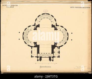 Schleicher Wilhelm (geboren 1857), Dom zu Berlin. Schinkel Wettbewerb 1884 (19. November 1885): Grundriß der Galerie. Tusche Aquarell auf der Schachtel, 59,9 x 74,4 cm (inklusive Scankanten) Schleicher Wilhelm (geb. 1857): Berliner Dom. Schinkelwettbewerb 1884 Stockfoto