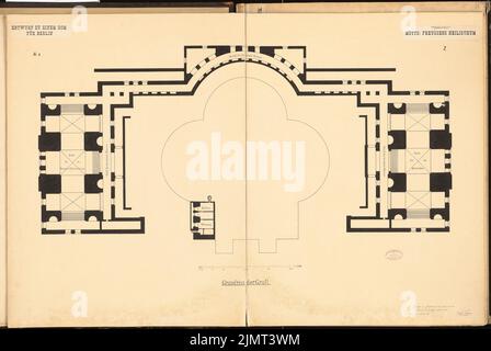 Schleicher Wilhelm (geboren 1857), Dom zu Berlin. Schinkel Wettbewerb 1884 (19. November 1885): Grundriß der Krypta. Tinte auf Karton, 74,6 x 111,4 cm (inklusive Scankanten) Schleicher Wilhelm (geb. 1857): Berliner Dom. Schinkelwettbewerb 1884 Stockfoto