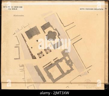 Schleicher Wilhelm (geboren 1857), Dom zu Berlin. Schinkel-Wettbewerb 1884 (19. November 1885): Lageplan. Bleistift-Aquarell auf der Schachtel, 61,6 x 74,6 cm (inklusive Scankanten) Schleicher Wilhelm (geb. 1857): Berliner Dom. Schinkelwettbewerb 1884 Stockfoto