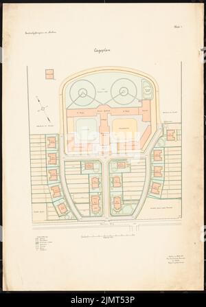 Unbekannter Architekt, Zentralgefängnis, Mühlenweg, Stuhm (1917): Abteilung 1: 500. Lithographie Aquarell auf der Schachtel, 101,8 x 71,4 cm (inklusive Scankanten) N.N. : Zentralgefängnis, Mühlenweg, Stuhm Stockfoto