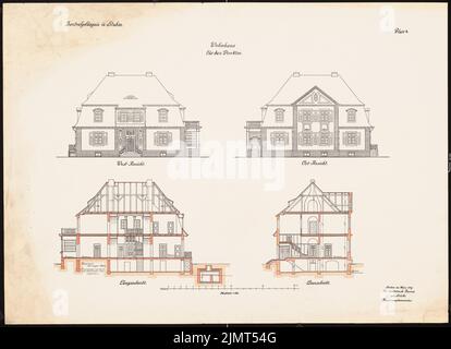 Unbekannter Architekt, Zentralgefängnis, Mühlenweg, Stuhm. Haus für den Regisseur (1917): Ansichten, Schnitte 1: 100. Tuschefarben, wasserfarben, mittels Lithographie auf Karton, 51,3 x 70,8 cm (inklusive Scankanten) N.N. : Zentralgefängnis, Mühlenweg, Stuhm. Wohnhaus für den Direktor Stockfoto