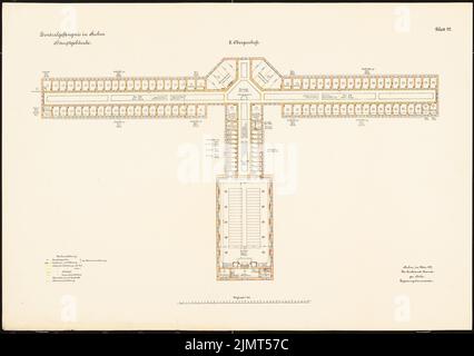 Unbekannter Architekt, Zentralgefängnis, Mühlenweg, Stuhm. Hauptgebäude (1917): Grundriß 2. Stock 1: 150. Tintenfarben, Aquarell, über Lithographie auf Karton, 71,1 x 100,8 cm (inklusive Scankanten) N.N. : Zentralgefängnis, Mühlenweg, Stuhm. Hauptgebäude Stockfoto