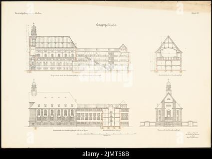 Unbekannter Architekt, Zentralgefängnis, Mühlenweg, Stuhm. Hauptgebäude (1917): Schnitte, Ansichten 1: 150. Lithographie Aquarell auf der Schachtel, 71,4 x 101,1 cm (inklusive Scankanten) N.N. : Zentralgefängnis, Mühlenweg, Stuhm. Hauptgebäude Stockfoto