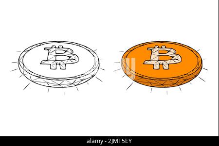 Bitcoin-Münzen Doodle-Symbol auf weißem Hintergrund isoliert Stockfoto