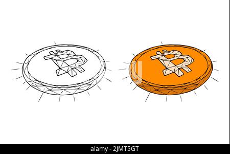 Bitcoin-Münzen Doodle-Symbol auf weißem Hintergrund isoliert Stockfoto