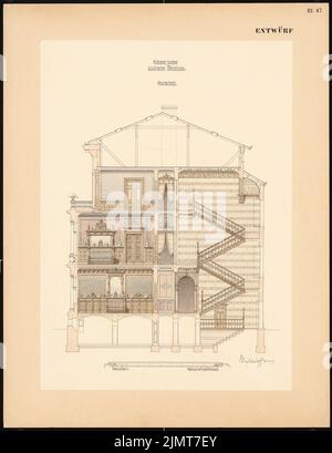 Wollenhaupt Kuno (geb. 1854), urbanes Wohngebäude (28. Oktober 1879): Querschnitt. Tusche Aquarell auf der Schachtel, 78,9 x 60,8 cm (inklusive Scankanten) Wollenhaupt Kuno (geb. 1854): Städtisches Wohnhaus Stockfoto