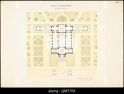Wollenhaupt Kuno (geboren 1854), Kunsthalle (05.05.1880): Grundriss EG 1: 200. Tusche Aquarell auf der Schachtel, 67,6 x 95 cm (inklusive Scankanten) Wollenhaupt Kuno (geb. 1854): Kunsthalle Stockfoto