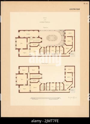 Wollenhaupt Kuno (geb. 1854), urbanes Wohngebäude (14. Juli 1879): Grundrisse EG und 1.. Stock. Tusche Aquarell auf der Schachtel, 78,9 x 60,2 cm (inklusive Scankanten) Wollenhaupt Kuno (geb. 1854): Städtisches Wohnhaus Stockfoto