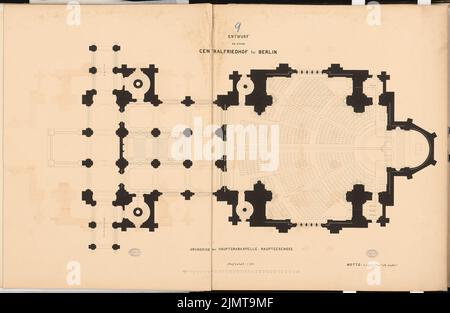 Plüddemann Richard (1846-1910), zentraler Friedhof für Berlin in Berlin-Charlottenburg. Schinkel Wettbewerb 1876 (1876): Hauptkapelle: Grundriß Erdgeschoss 1: 100; Maßstab Bar. Tinte auf Karton, 78,7 x 120,8 cm (inklusive Scankanten) Plüddemann Richard (1846-1910): Zentralfriedhof für Berlin, Berlin-Charlottenburg. Schinkelwettbewerb 1876 Stockfoto