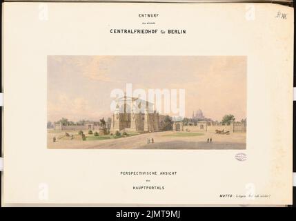 Plüddemann Richard (1846-1910), zentraler Friedhof für Berlin in Berlin-Charlottenburg. Schinkel Wettbewerb 1876 (1876): Perspektivische Ansicht des Haupteingangs. Tusche Aquarell auf der Schachtel, 55 x 78,7 cm (inklusive Scan-Kanten) Plüddemann Richard (1846-1910): Zentralfriedhof für Berlin, Berlin-Charlottenburg. Schinkelwettbewerb 1876 Stockfoto