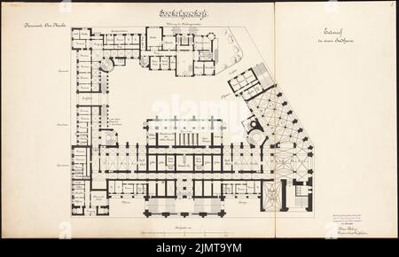 Poelzig Hans (1869-1936), Stadthaus. Schinkel Wettbewerb 1898 (1898): Grundriss 1: 200. Tinte auf Karton, 59 x 98,2 cm (inklusive Scankanten) Poelzig Hans (1869-1936): Stadthaus. Schinkelwettbewerb 1898 Stockfoto