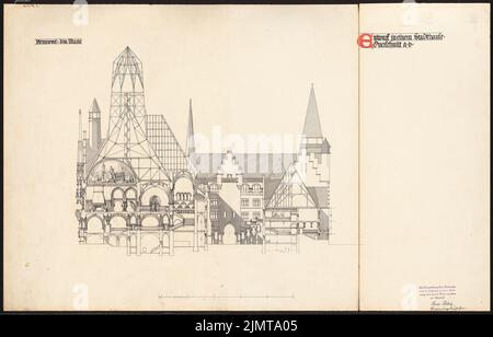 Poelzig Hans (1869-1936), Stadthaus. Schinkel Wettbewerb 1898 (1898): Querschnitt A-B. Tinte auf Karton, 59,7 x 93,4 cm (inklusive Scankanten) Poelzig Hans (1869-1936): Stadthaus. Schinkelwettbewerb 1898 Stockfoto