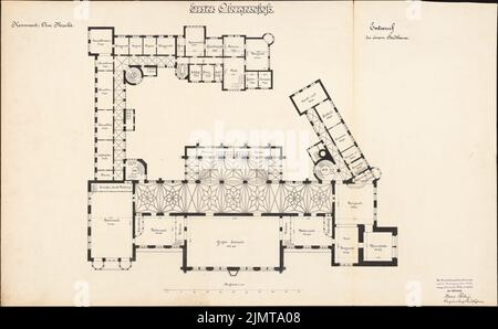 Poelzig Hans (1869-1936), Stadthaus. Schinkel-Wettbewerb 1898 (1898): Planinhalt N.N. erkannt. Material/Technologie N.N. Aufgenommen, 58,6 x 94,7 cm (inklusive Scankanten) Poelzig Hans (1869-1936): Stadthaus. Schinkelwettbewerb 1898 Stockfoto