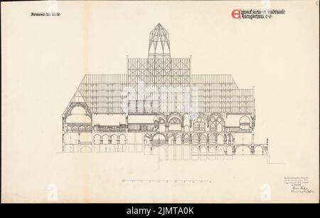 Poelzig Hans (1869-1936), Stadthaus. Schinkel-Wettbewerb 1898 (1898): Längsschnitt C-D 1: 200. Tinte auf Karton, 58,5 x 92,2 cm (inklusive Scankanten) Poelzig Hans (1869-1936): Stadthaus. Schinkelwettbewerb 1898 Stockfoto