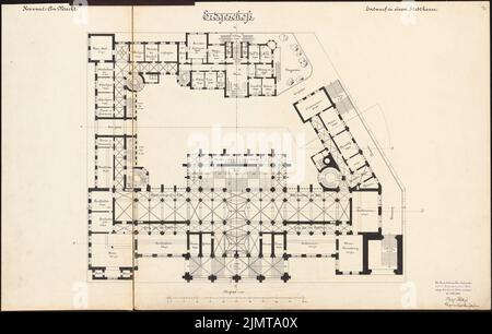 Poelzig Hans (1869-1936), Stadthaus. Schinkel Wettbewerb 1898 (1898): Grundriß Erdgeschoss 1: 200. Tinte, Tinte farbig auf Karton, 58,9 x 92,7 cm (inklusive Scankanten) Poelzig Hans (1869-1936): Stadthaus. Schinkelwettbewerb 1898 Stockfoto