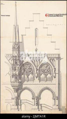 Poelzig Hans (1869-1936), Stadthaus. Schinkel-Wettbewerb 1898 (1898): Fassadendetail. Ansicht 1:50. Tinte auf Karton, 99,8 x 58,9 cm (inklusive Scankanten) Poelzig Hans (1869-1936): Stadthaus. Schinkelwettbewerb 1898 Stockfoto