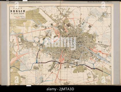 Havestadt Christian (1852-1908), Südkanal für Berlin. Schinkel-Wettbewerb 1878 (1878): Straube-Plan aus Berlin und Umgebung (um 1: 16000). Auf Papier, mit Tinte ergänzt, 65,8 x 91,9 cm (inklusive Scankanten) Havestadt Christian (1852-1908): Südkanal für Berlin. Schinkelwettbewerb 1878 Stockfoto