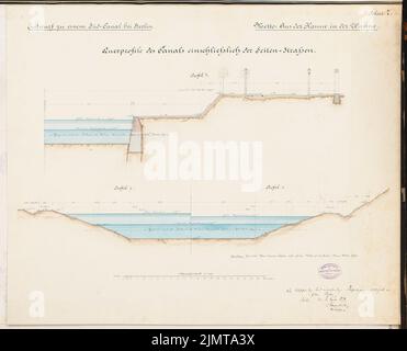 Havestadt Christian (1852-1908), Südkanal für Berlin. Schinkel-Wettbewerb 1878 (1878): Querschnitte 3 und 4: 1: 100; Maßstabsbalken. Tusche Aquarell auf der Schachtel, 46,8 x 58 cm (inklusive Scan-Kanten) Havestadt Christian (1852-1908): Südkanal für Berlin. Schinkelwettbewerb 1878 Stockfoto