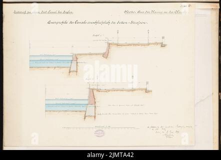 Havestadt Christian (1852-1908), Südkanal für Berlin. Schinkel-Wettbewerb 1878 (1878): Querschnitte 1 und 2: 1: 100; Maßstabsbalken. Tusche Aquarell auf der Schachtel, 44,1 x 65 cm (inklusive Scan-Kanten) Havestadt Christian (1852-1908): Südkanal für Berlin. Schinkelwettbewerb 1878 Stockfoto