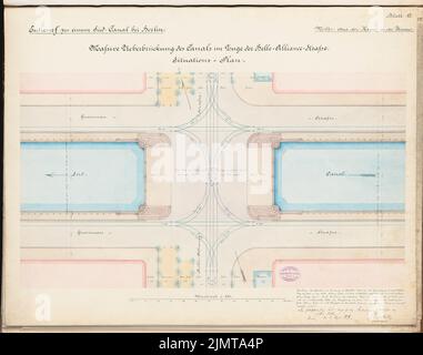 Havestadt Christian (1852-1908), Südkanal für Berlin. Schinkel-Wettbewerb 1878 (1878): Lageplan (Auszug) 1: 250; Maßstabsbalken. Tusche Aquarell auf der Schachtel, 50,1 x 63,6 cm (inklusive Scan-Kanten) Havestadt Christian (1852-1908): Südkanal für Berlin. Schinkelwettbewerb 1878 Stockfoto