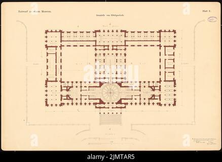 Wittig Paul (1853-1943), Museum (06,1886): Grundriß Mittelgeschoss. Tusche Aquarell auf der Schachtel, 70,3 x 102,5 cm (inklusive Scan-Kanten) Wittig Paul (1853-1943): Museum Stockfoto